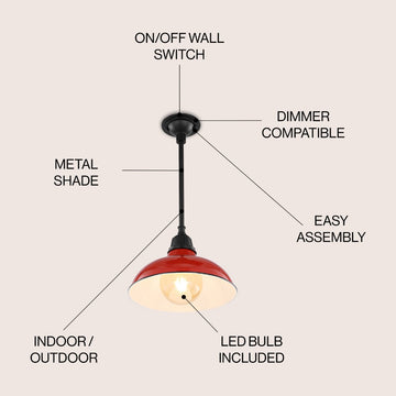 Jasper 12.25" Farmhouse Industrial Indoor/Outdoor Iron LED Pendant